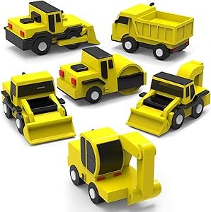 Tub Works? Construction? Trucks Mold Free Bath Toys, 6 Pack | Sealed, No Hole Bath Toys Design Keeps Moisture Out | Soft, Squeezable & Float on Water | Baby & Toddler Bathtub Toys | Baby Pool Play