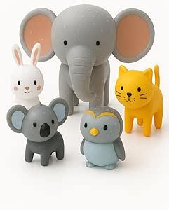 SplashEZ Bath Toys for Kids & Toddlers, Kids Bath Toys for Boys, Mold Free No Hole Sealed, Soft Durable Elephant Animals Play Set, No Mold for Water Tub & Pool, Ages 0-1-3-4-5-6-8