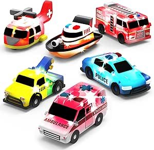 Tub Works? Emergency? Cars Light Up Bath Toys, 6 Pack | Water-Activated Light Up Toys Flash & Change Color | Soft, Squeezable Baby & Toddler Bath Toys | Sensory Toys with Bath Lights for Kids Bath