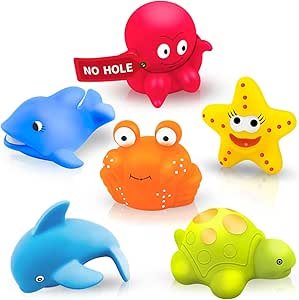 Bath Toys for Kids Ages 1-3, No Hole Ocean Sea Animal Pool Toys, Baby Toddler Bathtub Floating Toy Water Party Decoration Gifts of 6 Pack