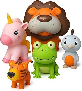 SplashEZ Lion Friends Bath Toys | Mold Free Bath Toys for Kids & Toddlers with No Hole for Water | Animals Ideal Size for Little Hands | Safe, Durable for Baby Tub Pool Fun for Boys Girls Ages 0 & Up